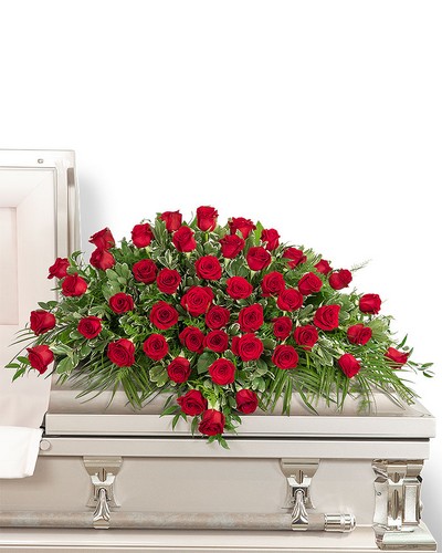 50 Red Roses Casket Spray from Sunrise Floral in O'Neill, Nebraska